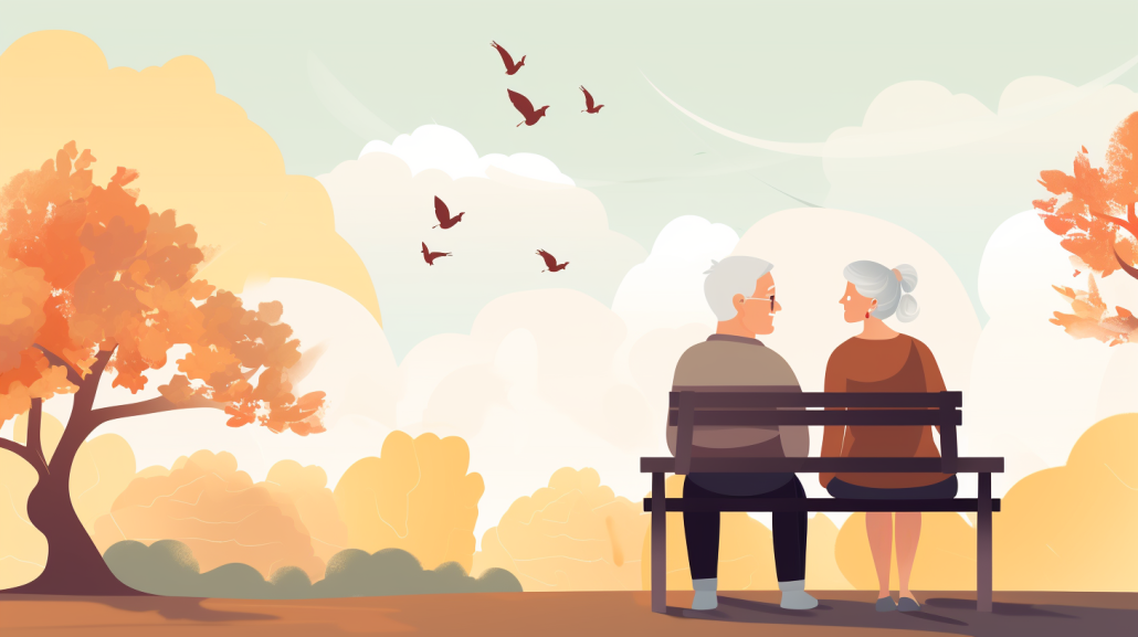 an elderly couple enjoying each other's company in a park