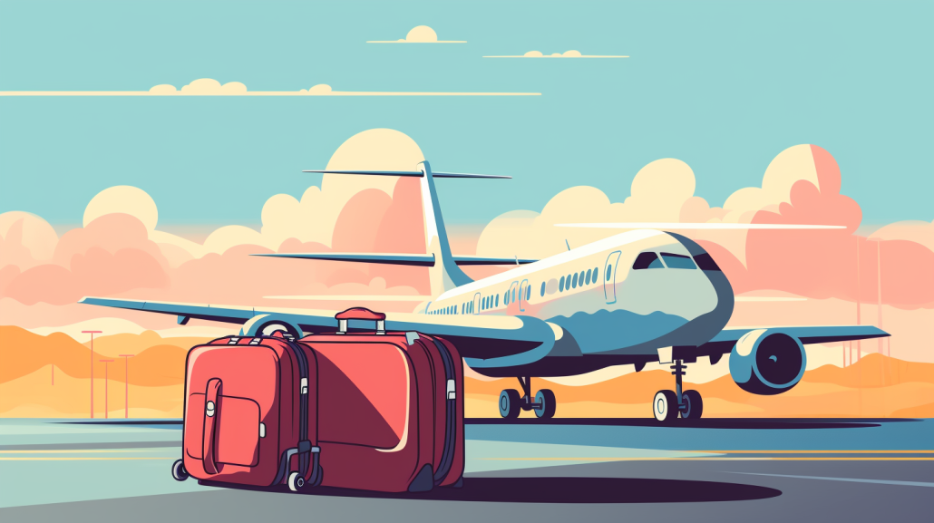 travel bags and a plane