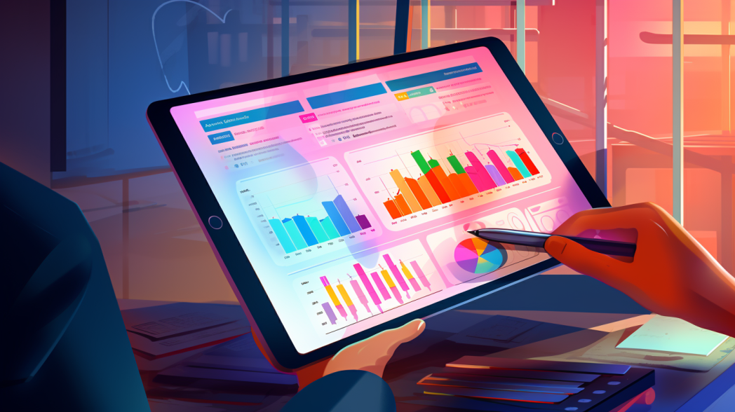 two professionals using a digital tablet with budget analytics displayed