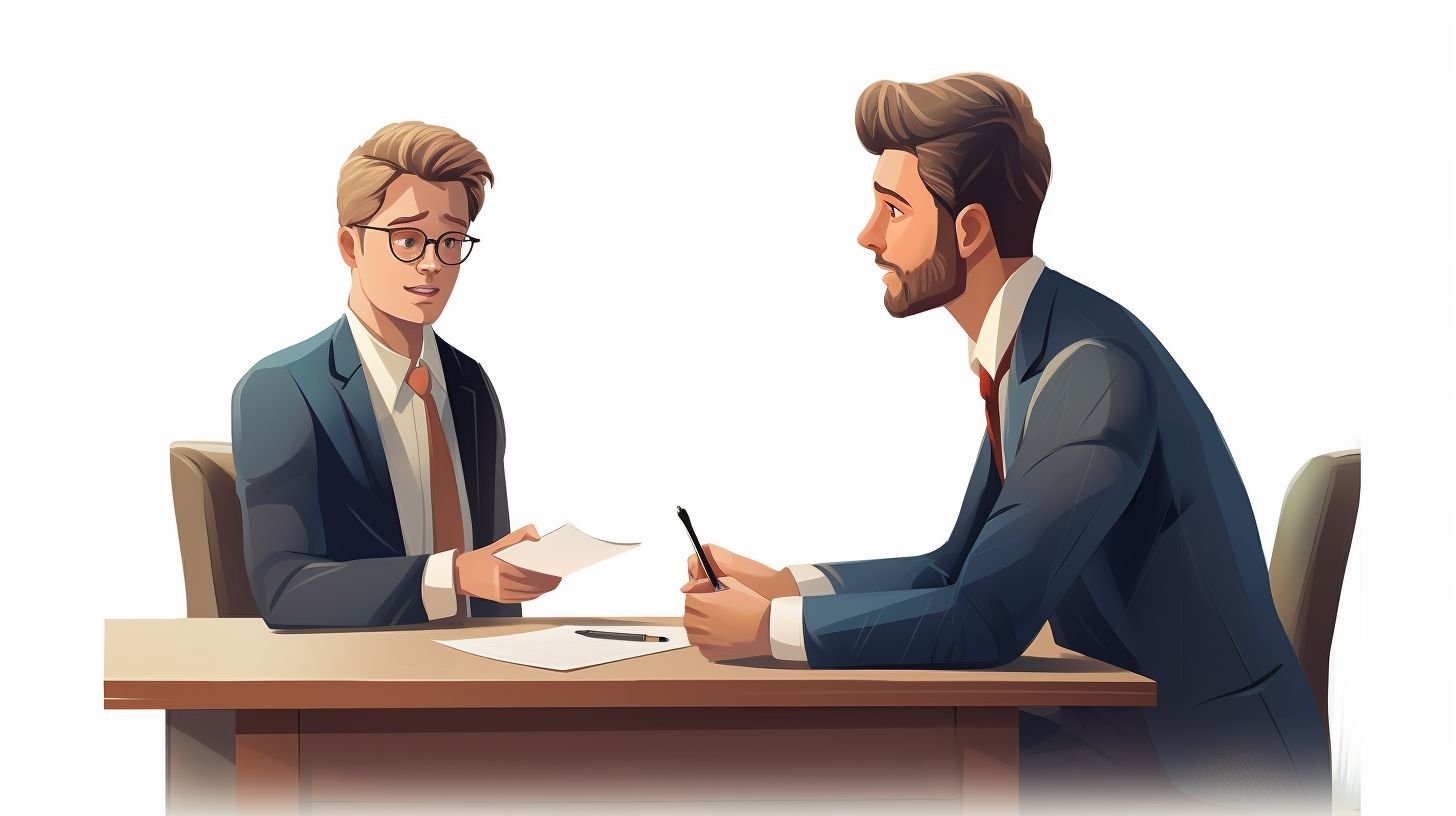 A confident person negotiating with an insurance claims adjuster in an office setting.