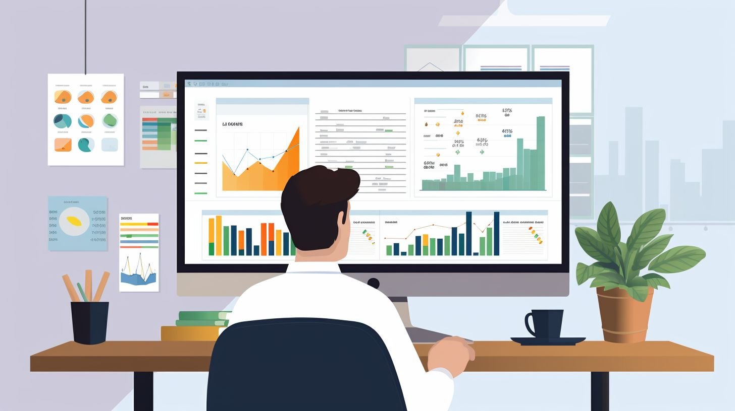 A person managing finances and budgets using spreadsheets and software.