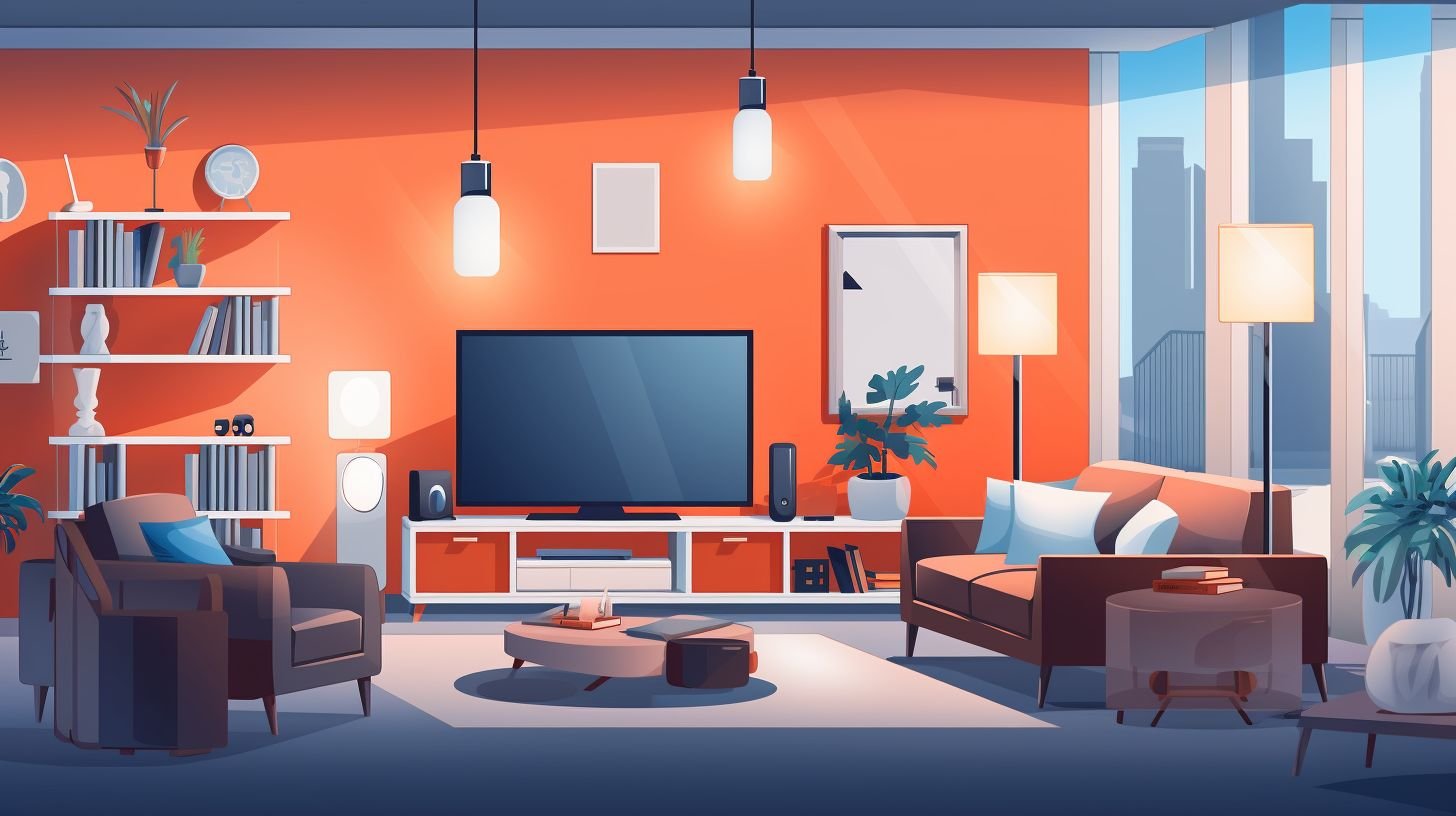 Smart home devices and electronics deals captured in a modern living room.