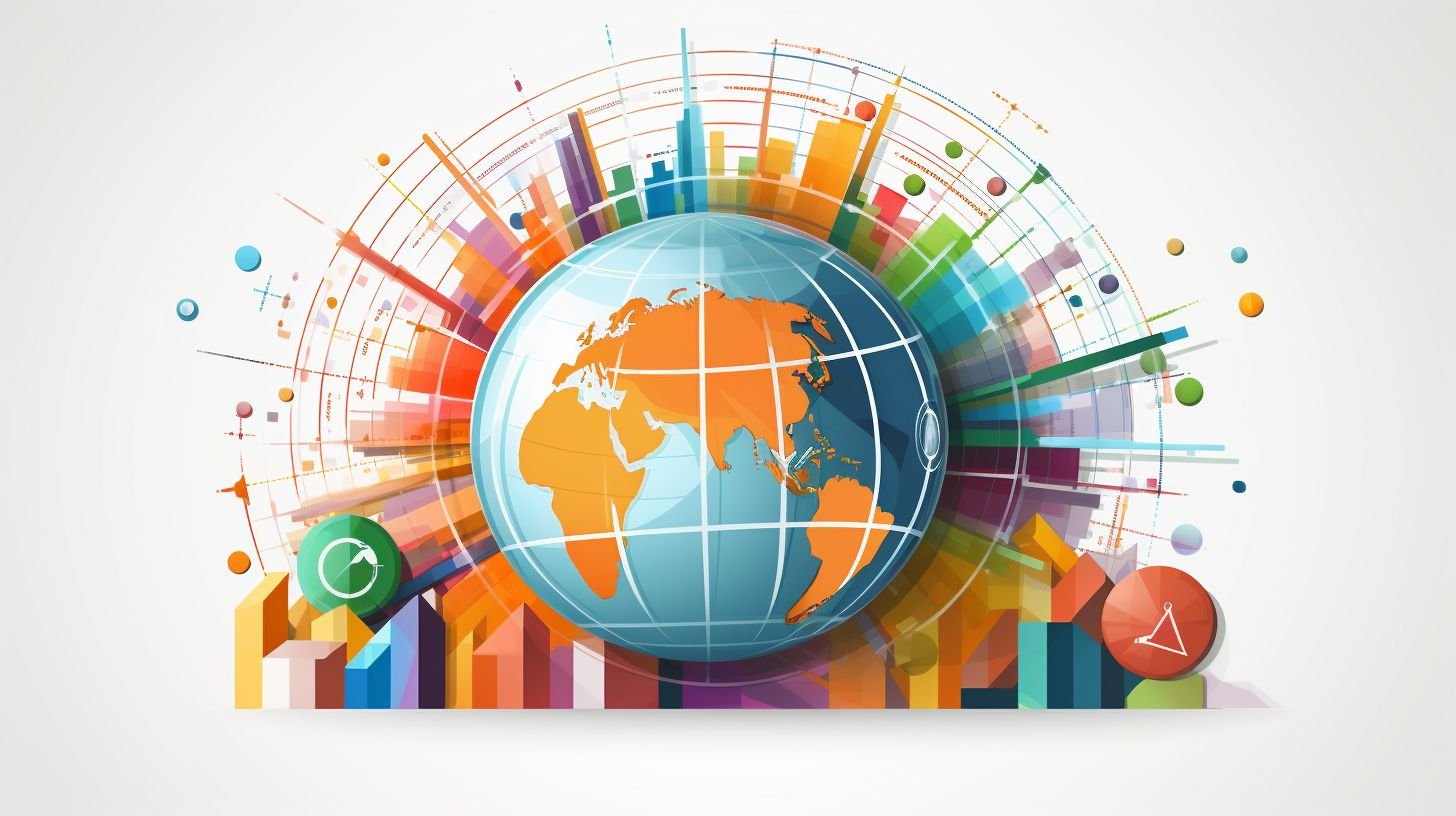 A depiction of interconnected global credit scores and financial data.