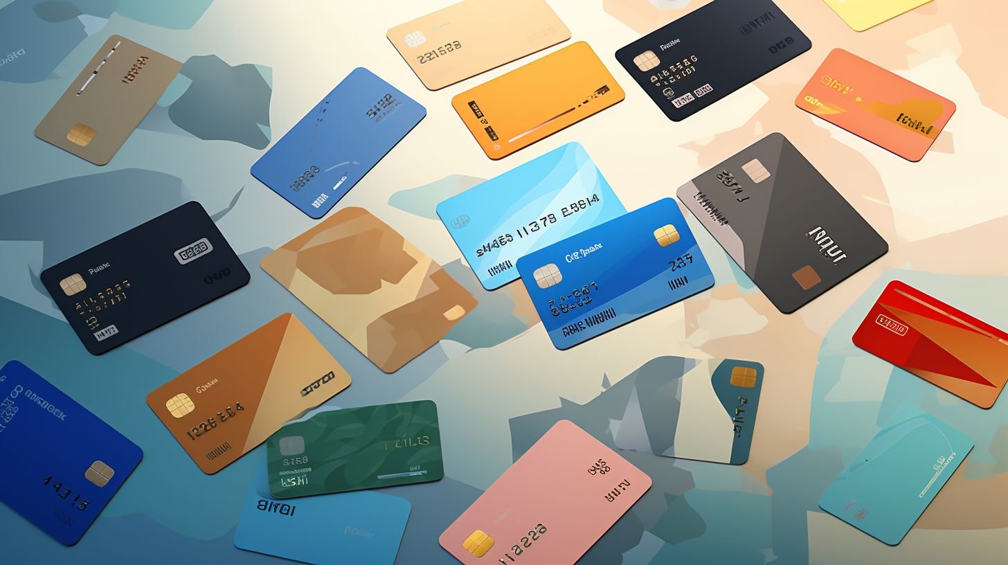 Various credit cards displayed on a table, highlighting diversity and options.